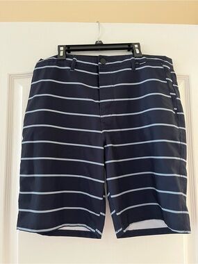Hurley Navy and Light Blue Striped Swim Shorts